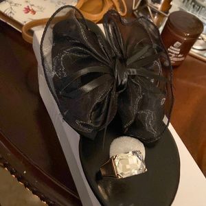 Brand new black bow slides